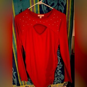 Beautiful size medium embellished, red polyester spandex top